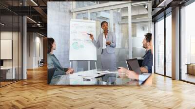 Black woman leader explainig business strategy to her colleagues Wall mural