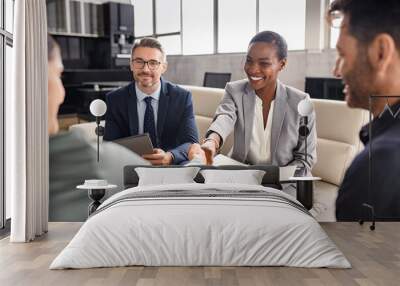 Business people shaking hands during meeting Wall mural