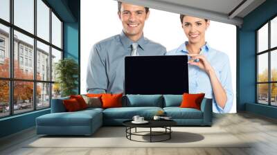 businesspeople showing laptop Wall mural