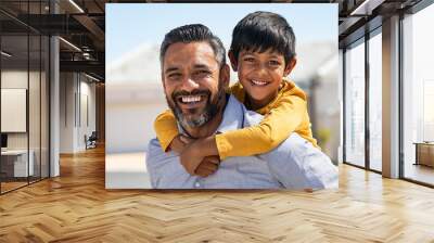 Father and son smiling together Wall mural