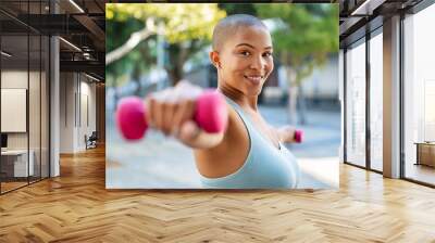 Happy curvy woman exercising Wall mural