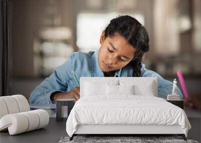 Indian little girl studying at home Wall mural