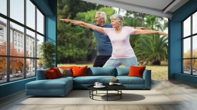 old man and woman doing stretching exercise Wall mural