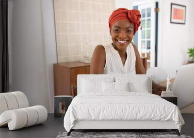 Portrait of beautiful black woman working from home Wall mural