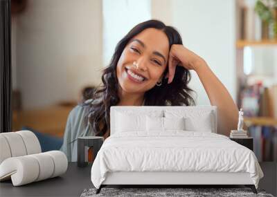 Smiling mixed race woman looking at camera Wall mural