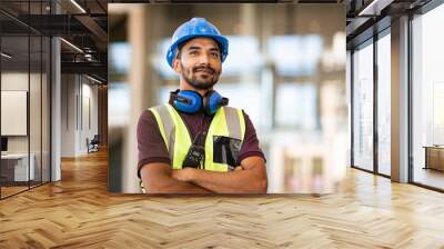 Successful construction site worker thinking Wall mural