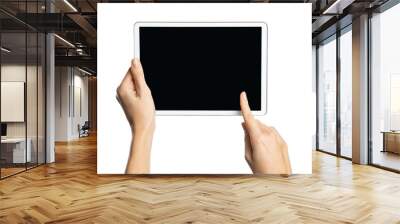 Woman hands using digital tablet with empty screen Wall mural