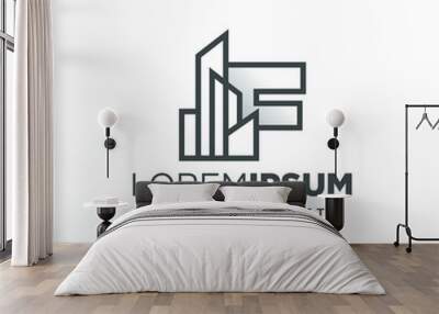 Initial Letter F with Buildings Logo Design Wall mural