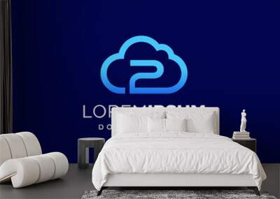 Initial Number 2 with Cloud Logo Design Wall mural