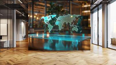 holographic world map on the desk of a business office Wall mural