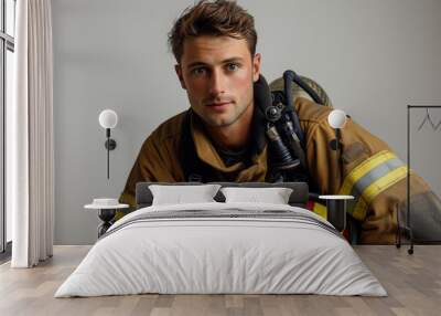 firefighter in uniform isolated on a white background Wall mural