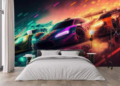 Illustration of Stock cars art - Created with generative ai  Wall mural