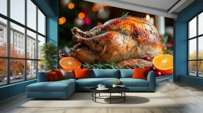 roasted turkey christmas and thanksgiving meal Wall mural