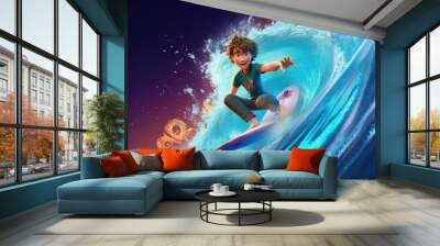 surfing the wave - Illustration created with generative ai Wall mural