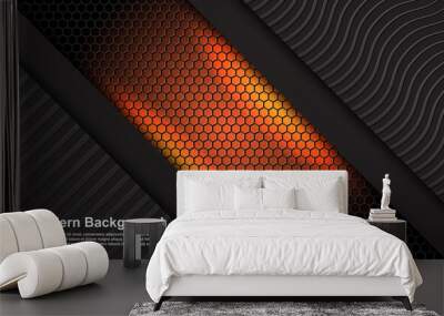 Illustration vector graphic of Abstract background orange dimension on black modern Wall mural