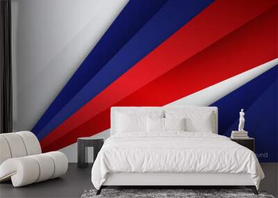 Modern background blue with white and red color Wall mural