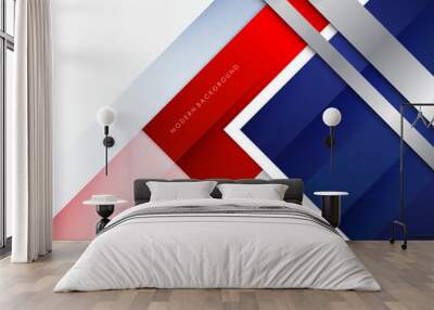 Modern background blue with white and red color Wall mural