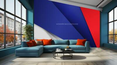 Modern background blue with white and red color Wall mural