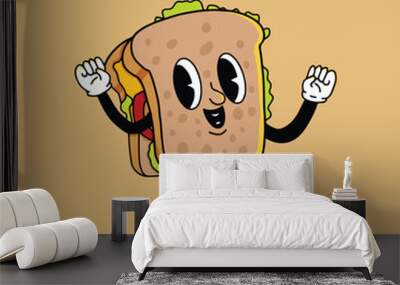 Vector retro cartoon mascot sandwich character good for t shirt design,poster, flayer design, sticker or etc Wall mural