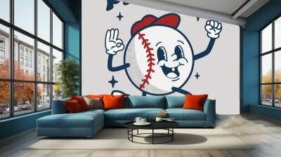 vector retro mascot baseball with text play ball character vector illustration, perfect for t-shirt design, sticker, poster, logo, badge etc Wall mural