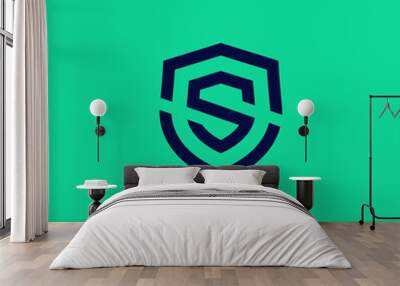 abstract s shield logo . letter s in the shield with clean outline or monoline style . vector illustration eps10 Wall mural