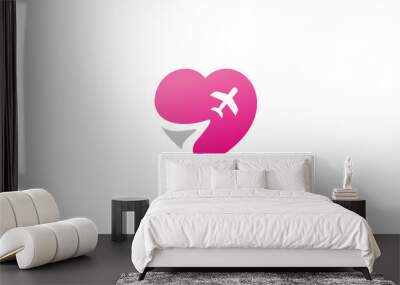 love travel logo design . a flight symbol in the heart . creative logo design . vector illustration Wall mural