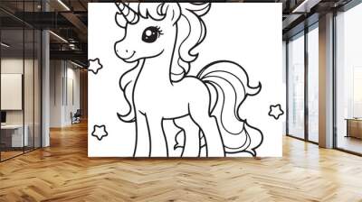 Adorable Horse coloring page - Black and white line art illustration Wall mural