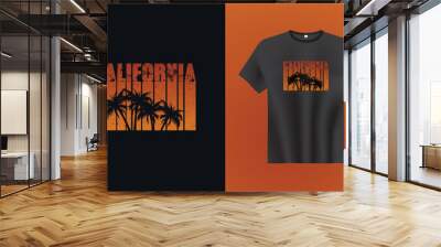  t-shirt design. T shirt print design with palm tree. T-shirt design with typography and tropical palm tree for tee print, apparel and clothing Wall mural