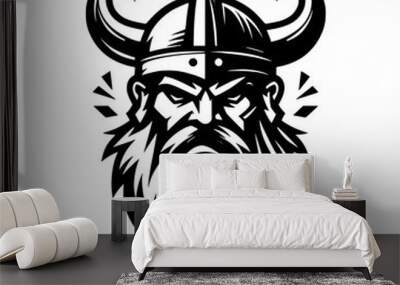 Vector logo of a Viking head. black and white logo of Norse guy. suitable for tattoo, emblems, logo Wall mural