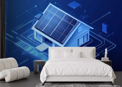 solar cell hybrid component system for smart home solar panel inverter and battery in house diagram isometric Wall mural