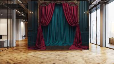 red stage curtains with a spotlight Wall mural