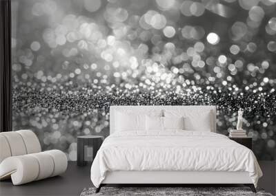 Black and white silver glitter texture background, shiny surface with a grainy effect, shiny grey metal texture monochrome background Wall mural