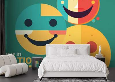 vector of colorful smile emoticon with different face. 3 emoticon. to celebrate national smile day m Wall mural