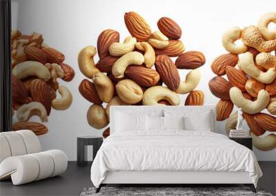 Assorted nuts set isolated on transparent background, mixed nuts collection for snacks and health Wall mural