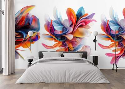 Colorful abstract shapes set isolated on transparent background, artistic abstract forms for decoration and design Wall mural