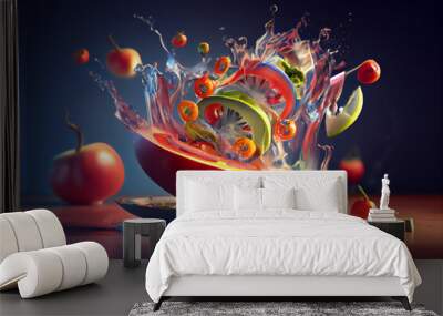 Fruit salad with lots of sliced tomatoes created with Generative AI technology Wall mural