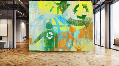 green planet, reduce reuse and recycle Wall mural