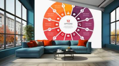 Circle chart infographic template with 12 options Wall mural