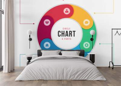 Circle chart infographic template with 6 parts, processes, steps Wall mural