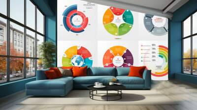 Collection of 6 vector circle chart templates for infographics with 5 options. Wall mural