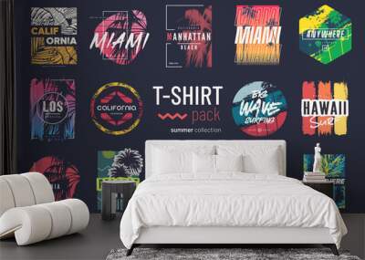 Collection of fourteen colorful vector t-shirt summer designs, prints, illustrations Wall mural