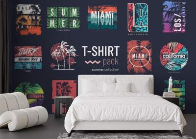 Collection of fourteen colorful vector t-shirt summer designs, prints, illustrations Wall mural