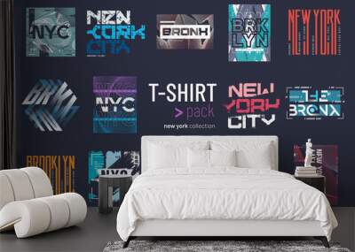 Collection of fourteen vector New york city t-shirt designs, prints, illustrations Wall mural