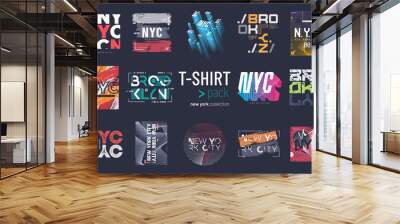 Collection of fourteen vector New york city t-shirt designs, prints, illustrations Wall mural