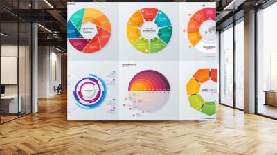 Collection of vector circle chart infographic templates for presentations, advertising, layouts, annual reports. 7 options, steps, parts. Wall mural