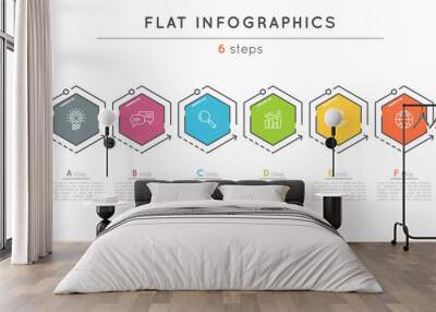 Flat style 6 steps timeline infographic template. Wall mural