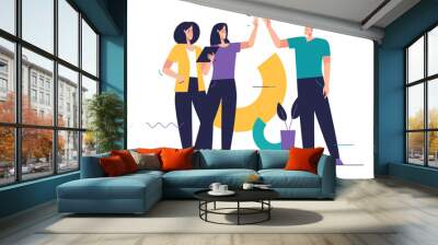 Flat style outline vector illustration depicting group of people on the subject of teamwork Wall mural