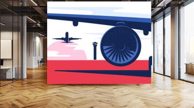 Flat style vector illustration of the airliner at the airport Wall mural