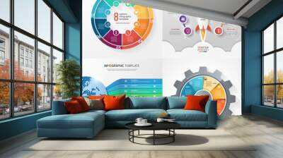 Four infographic templates with 8 steps, options, parts, processes Wall mural