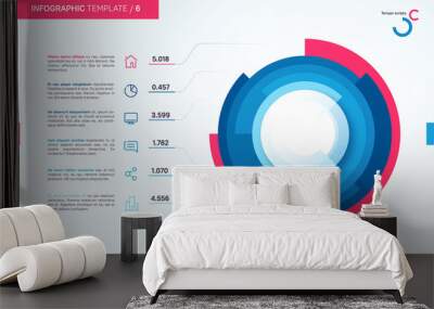 Light and neat vector infographic circle chart template. Six options Wall mural